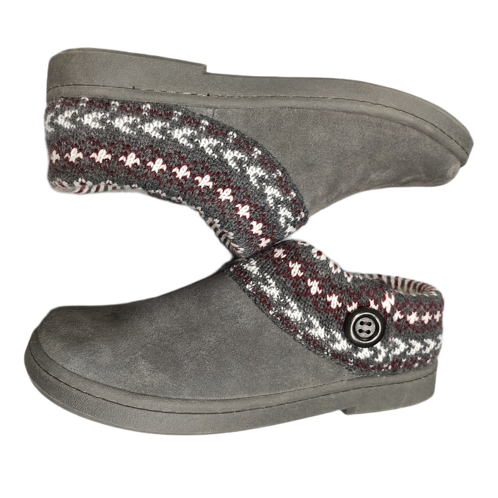 Clarks Supplier Slippers Womens Size 10M Gray Fair Isle Leather Comfort Slip On